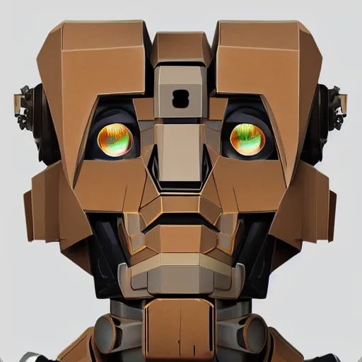 Image similar to portrait of mecha cardboard robot, cardboard mecha bot made of cardboard, artstation