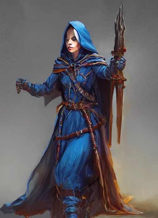 Image similar to dark blue cloak female priest, ultra detailed fantasy, dndbeyond, bright, colourful, realistic, dnd character portrait, full body, pathfinder, pinterest, art by ralph horsley, dnd, rpg, lotr game design fanart by concept art, behance hd, artstation, deviantart, hdr render in unreal engine 5