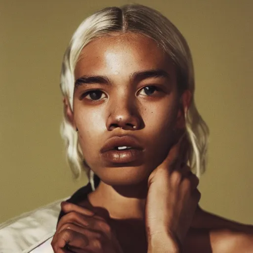 Image similar to realistic photoshooting for a new ssense lookbook, color film photography, photo of a beautiful blonde woman, photo in style of tyler mitchell, 3 5 mm, y 2 k