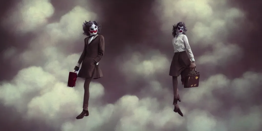 Image similar to women walking on clouds, octane render, art station æ, matt painting, joker ( 2 0 1 9 ), mark ryden, micheal sowa, digital art