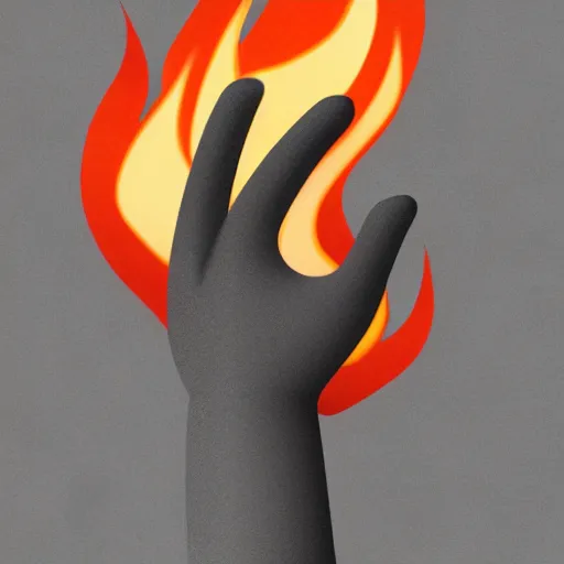 Prompt: illustration of a hand on a gray background. above it, a flame of fire. below it, a drip of water. TRENDING ON ARTSTATION SUPER HARD