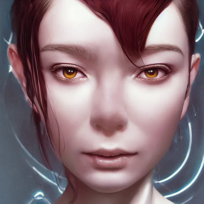 Image similar to symmetrical bjork cyborg - by tom bagshaw, by ilya kuvshinov, rtx rendering, octane render 1 2 8 k, maya, extreme high intricate details by wlop, digital anime art by ross tran, medium shot, close up shot, composition by sana takeda, dramatic lighting by greg rutkowski, 8 k, trending on artstation