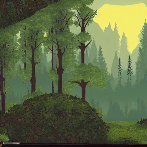 Prompt: a clearing in a forest in the style of a sierra point and click adventure game