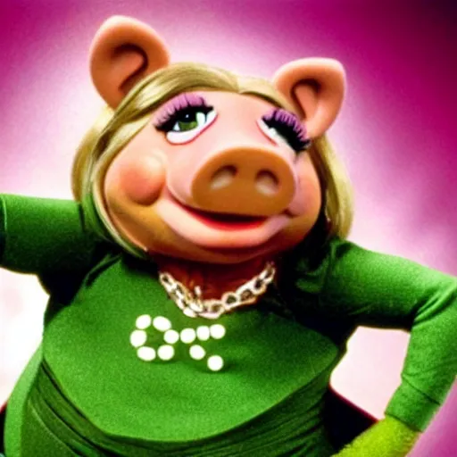 Image similar to movie still of miss piggy starring as trinity in the matrix 1 9 9 9 movie