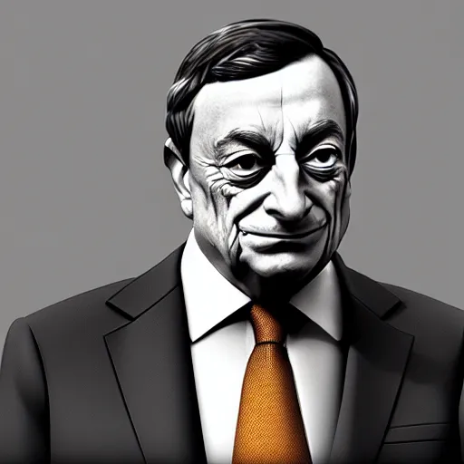 Image similar to Mario Draghi as Gollup, digital art, cgsociety, artstation, trending, 4k