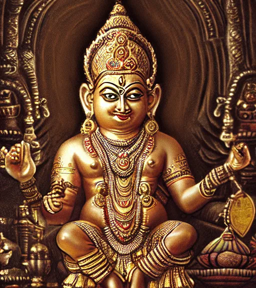 Prompt: mystical hindu god of wealth and money, film photo, grainy, high detail, high resolution