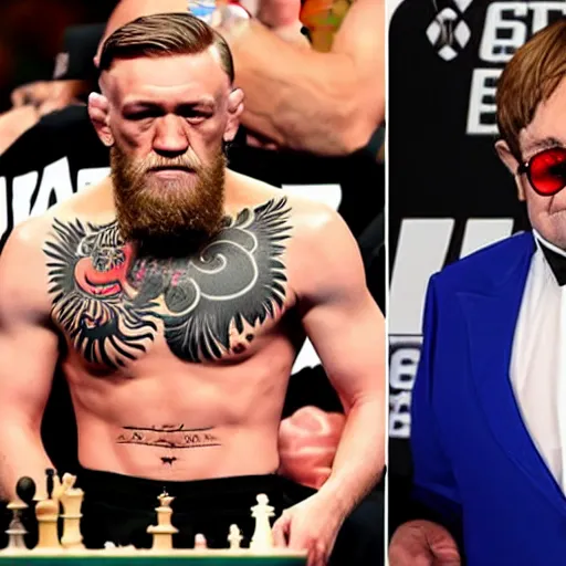 Prompt: Conor Mcgregor loses to elton john in a game of chess