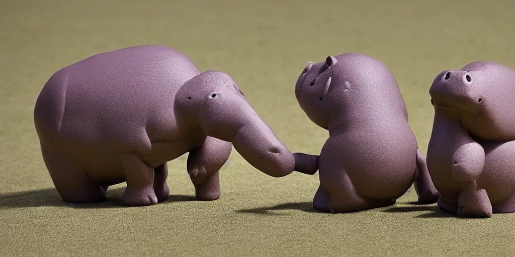 Image similar to plastic anthromorphic hippos playing badminton