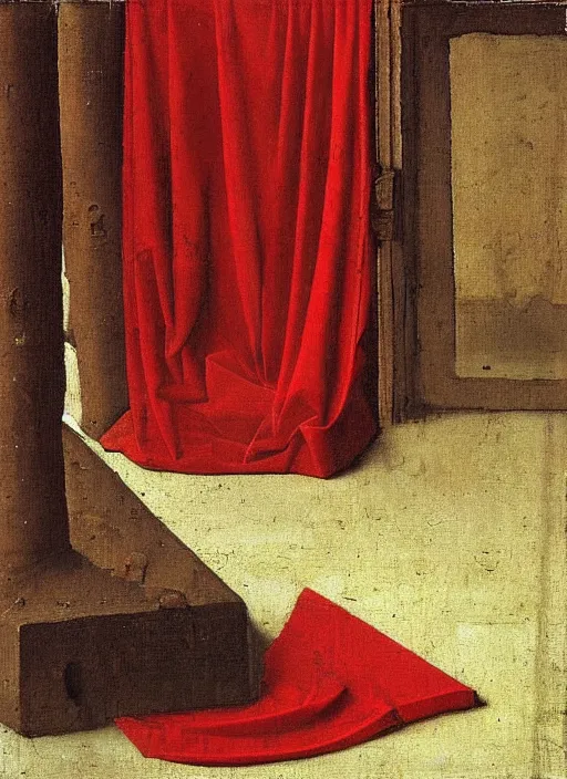 Image similar to red cloth of the floor, medieval painting by jan van eyck, johannes vermeer, florence