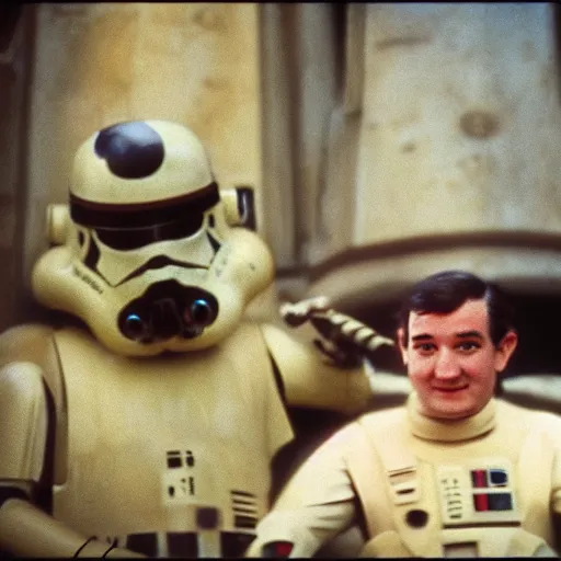 Prompt: ted cruz is a grub worm, Star Wars film look, 35mm film, autochrome