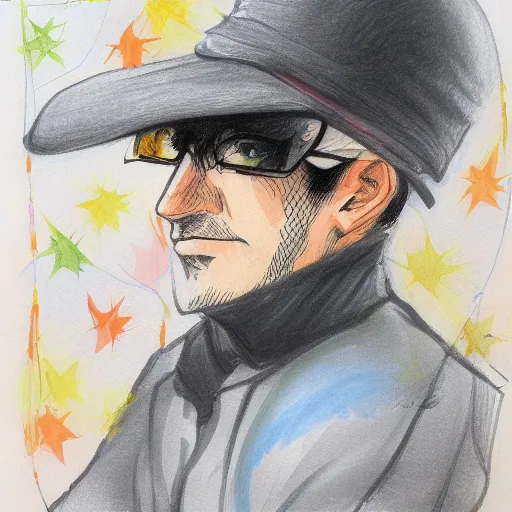 Image similar to a drawing of a man wearing a hat, a gouache by Hirohiko Araki, tumblr contest winner, modern european ink painting, watercolor, colorized, art on instagram