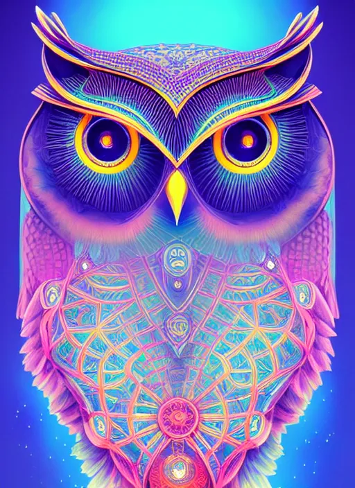 Image similar to symmetry!! product render poster vivid colors divine proportion owl, 神 圣, glowing fog intricate, elegant, highly detailed, digital painting, artstation, concept art, smooth, sharp focus, illustration,