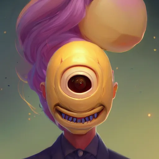 Image similar to a portrait of a cinematic still of the smiling happy mask salesman, art by lois van baarle and loish and ross tran and rossdraws and sam yang and samdoesarts and artgerm and saruei and disney, digital art, highly detailed, intricate, sharp focus, trending on artstation hq, deviantart, unreal engine 5, 4 k uhd image