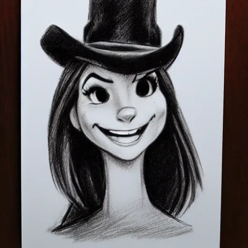 Image similar to milt kahl pencil sketch of victoria justice with a cowboy hat