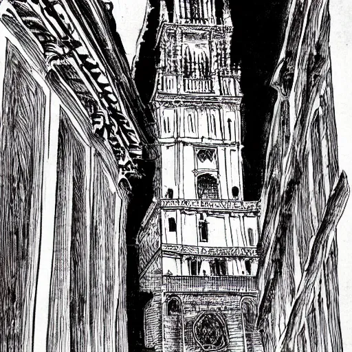 Image similar to la giralda from sevilla, ink manga drawing