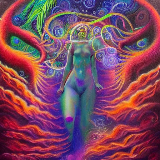 Image similar to ayahuasca visions and healing astral journey in oil painting, trending on artstation, award winning, emotional, highly detailed dark surrealist art