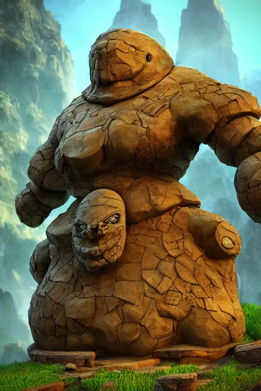 Image similar to zelda fantasy art giant golem troll wood rock greeble gemstone, global illumination ray tracing hdr fanart arstation by sung choi and eric pfeiffer and gabriel garza and casper konefal