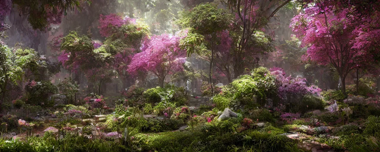 Image similar to ,inside a magical ethereal garden, highly detailed, 4k, HDR, award-winning, artstation, octane render