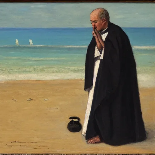 Prompt: A priest on the beach, Falter John Philip