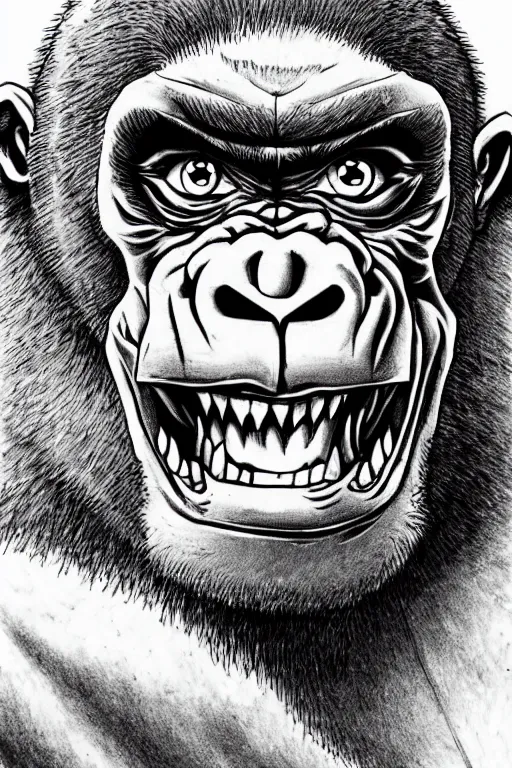 Image similar to smiling gorilla in kentaro miura art style