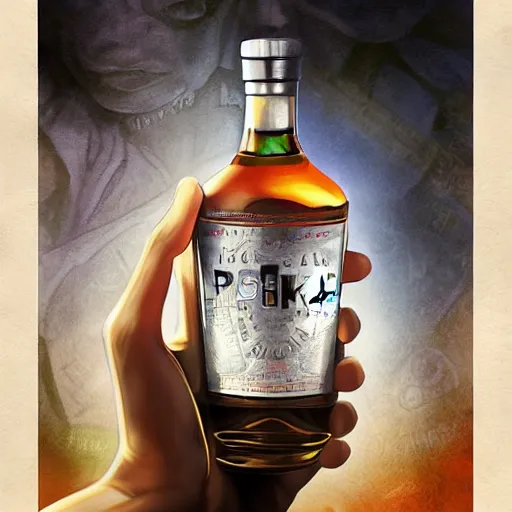 Prompt: putin holding a bottle of alcohol named arak, cinematic, beautiful digital painting, hyper detailed