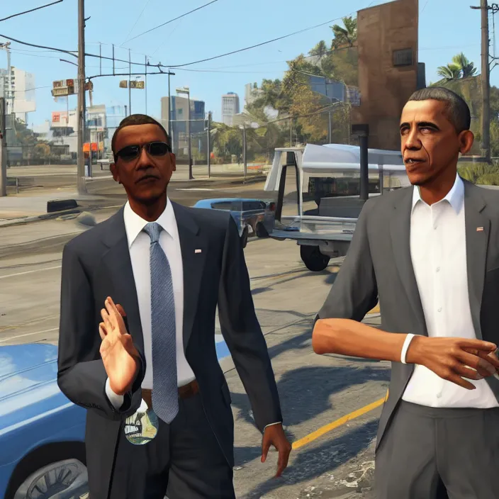 Prompt: Barack Obama in GTA V, gameplay screenshot