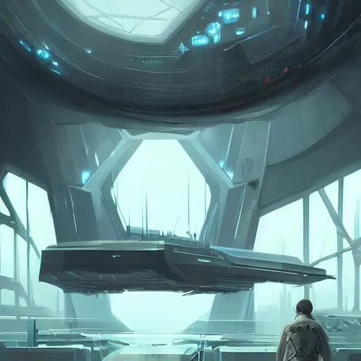 Image similar to scifi art by Greg Rutkowski, the ship's bridge deck, full of screens and holographic maps with a large window looking into space, functional and elegant look, but minimalist, and a bit dark, claustrophobic and futuristic environment, detailed and intricate environment, high technology, highly detailed portrait, digital painting, artstation, concept art, smooth, sharp foccus ilustration, Artstation HQ.