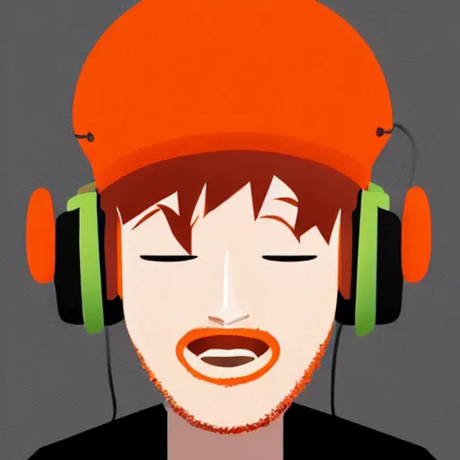 Image similar to streamer on twitch with black hat, stubble, ginger hair, orange hair, black cap, stubbles, red headphones, in the style of tatsuro kiuchi, art, abstract