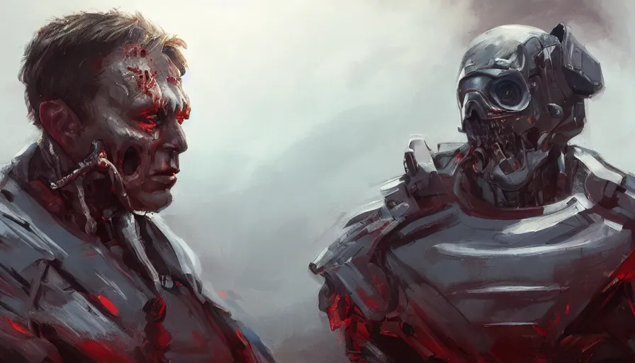 Image similar to concept art by jama jurabaev, cinematic shot, trending on artstation, high quality, brush stroke, zombie elon musk cyborg