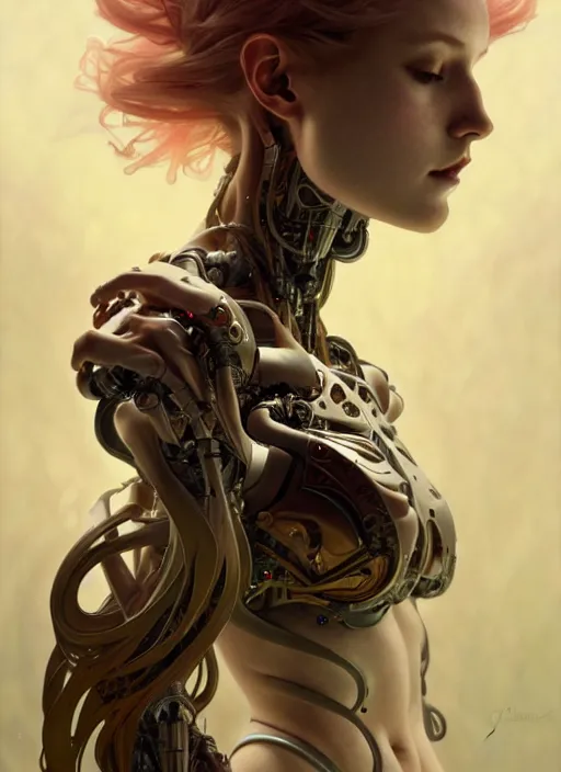 Image similar to organic cyborg, sakura, diffuse lighting, fantasy, intricate, elegant, highly detailed, lifelike, photorealistic, digital painting, artstation, illustration, concept art, smooth, sharp focus, art by John Collier and Albert Aublet and Krenz Cushart and Artem Demura and Alphonse Mucha