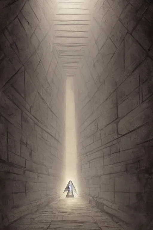 Image similar to a mummy walking down a hallway in a Pyramid, face portrait, raphael lacoste, eddie mendoza, alex ross, concept art, matte painting, highly detailed, rule of thirds, dynamic lighting, cinematic, detailed, denoised, centerd