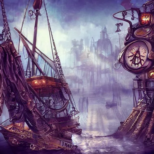 Image similar to Steampunk City places i wish were real pirate fashion nekclace clothing gothic fantasy artwork concept art