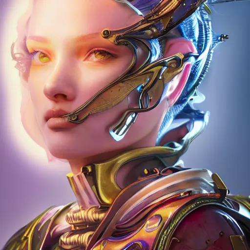 Image similar to studio portrait of lawful good colorful female holy mecha paladin absurdly beautiful, elegant, young sensual graceful woman, ultrafine hyperrealistic detailed face illustration by kim jung gi, irakli nadar, intricate linework, sharp focus, bright colors, matte, octopath traveler, final fantasy, unreal engine highly rendered, global illumination, radiant light, intricate environment