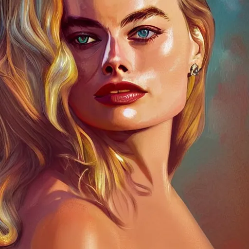 Image similar to a portrait of margot robbie holding a coctail on the beach, beautiful face, highly detailed, digital art