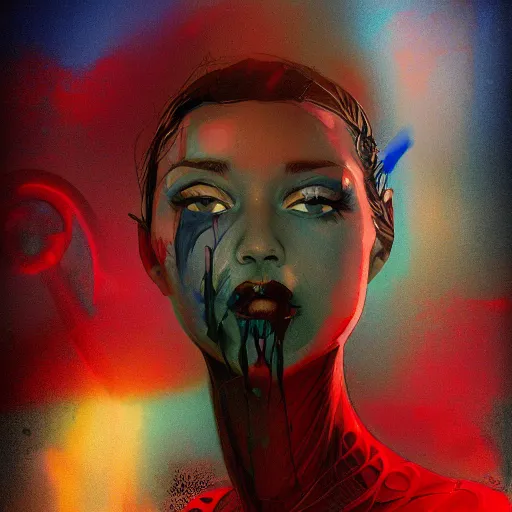 Image similar to the anxious. digital painting, vertical, intricate, beautiful, detailed, grunge, sharp focus, abstract art by kuvshino and el lissitzky and artgerm and kandinsky, trending on artstation. blue, dark red and dark purple color scheme, gradient darker to bottom