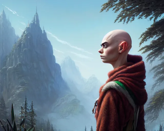 Prompt: highly detailed portrait of cara delevingne as a bald elf, in gta v, stephen bliss, unreal engine, fantasy art by greg rutkowski, loish, rhads, ferdinand knab, makoto shinkai and lois van baarle, ilya kuvshinov, rossdraws, tom bagshaw, global illumination, radiant light, detailed and intricate environment