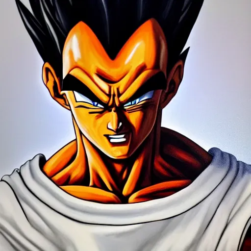 Image similar to oil paint of a fusion of old vegeta and oabama as a oil painting, gogeta, realistic painting, non anime, 4 k, detailed, full body, painting, on paper, paint smears, smooth, by a oil painter