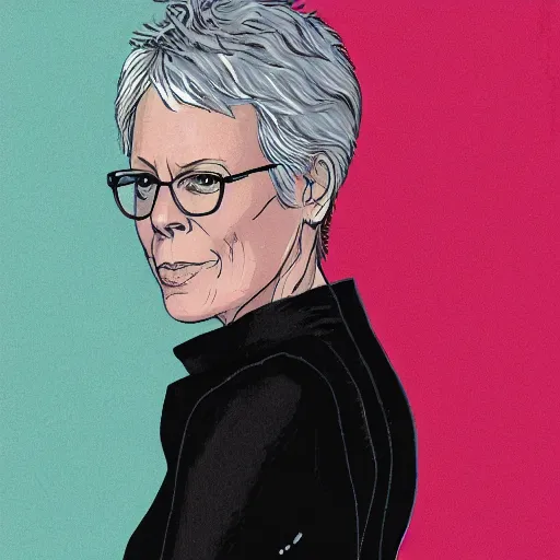 Image similar to jamie lee curtis, full body, tired, serious, intelligent, powerful, white hair, fully clothed, wise, beautiful, by david mack, soft lighting, trending on artstation, flat colour