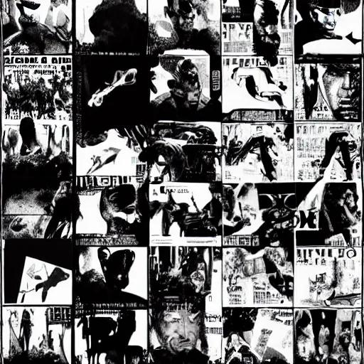 Prompt: collage, frank Miller, black and white