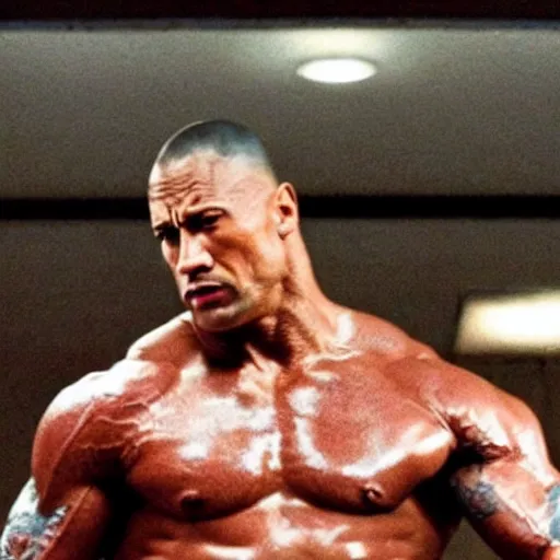 Image similar to a film still, Dwayne Johnson as rocky Balboa, cinematic, best scene