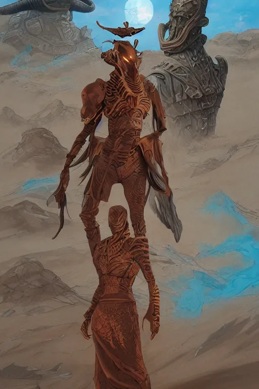 Prompt: dune themed epic bloodbound fremen warrior, desert breathing armor, graffiti, street art sketch by sachin teng, moebius, artgerm, michael cheval, esao andrews, francois boucher, masterpiece, intricate organic painting, matte painting, hard edges, highly detailed, cinematic lighting character art movie poster by drew struzan