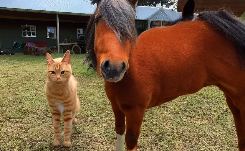 Image similar to peter the sweet potato. peter looking at camera horse half cat