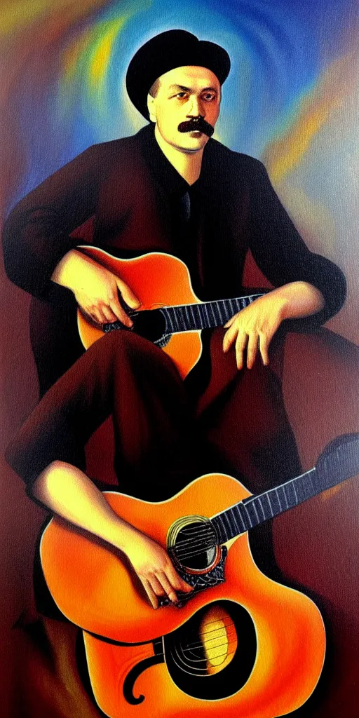 Image similar to portrait painting of alexander nikolaevich bashlachev was a soviet poet, singer - songwriter and guitarist, a performer in russian rock music