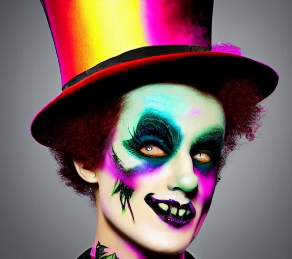 Image similar to grim-hatter, professional photoshoot, neochrome acid colors H 576