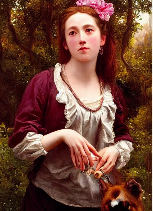 Image similar to full body oil painting of smoking wolf wearing pink shirt, in the style of sophie anderson dramatic painting, high detail, lights