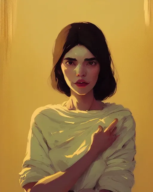 Image similar to cottagecore hyper - realistic portrait of a woman, persian daisy, by atey ghailan, by greg rutkowski, by greg tocchini, by james gilleard, by joe fenton, by kaethe butcher, dynamic lighting, gradient light yellow, brown, blonde cream and white color scheme, grunge aesthetic