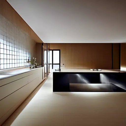 Image similar to “extravagant luxury modern kitchen, interior design, by Tadao Ando and Koichi Takada”