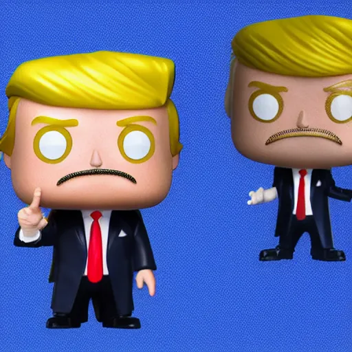 Prompt: full body 3d render of donald trump as a funko pop, studio lighting, white background, blender, trending on artstation, 8k, highly detailed