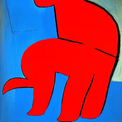 Prompt: picasso painting. large red bear on a street in new york city