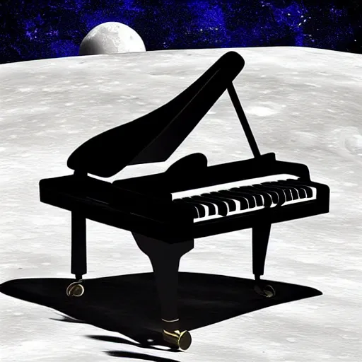 Prompt: a piano on the moon, award winning digital art